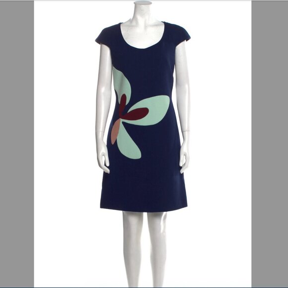 Delpozo Navy Cap Sleeve Knee Length Dress Size 6 - Picture 1 of 5